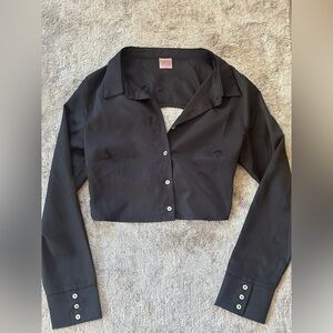 Nirie button down black crop top with open back